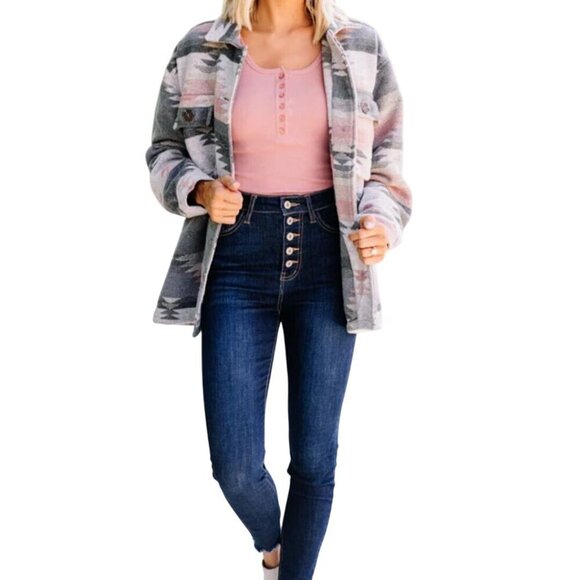 Blakeley At Your Best Charcoal Gray Aztec Shacket Size S - Picture 4 of 9